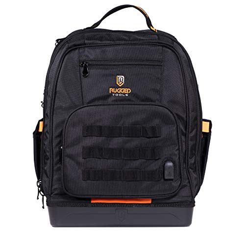 Rugged Tools Worksite Tool Backpack - 68 Pockets & Utility Organizers Including Laptop Sleeve -...
