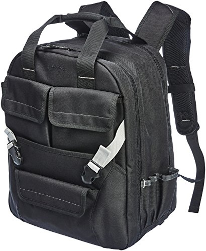 Amazon Basics Durable, Padded Tool Bag Backpack, Black - 51 Pocket with Adjustable Pouch Front