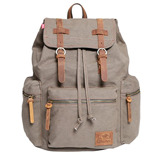Wowbox Canvas Backpack Vintage Leather 15.6 Inch Laptop School Backpack Travel Rucksack Brown