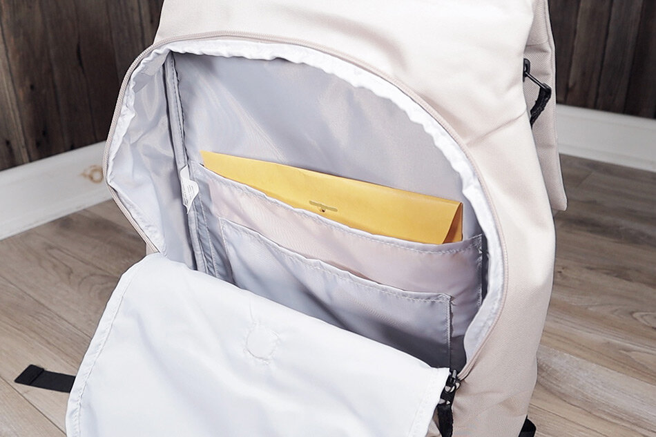 Document sleeves inside the Everlane ReNew Transit backpack