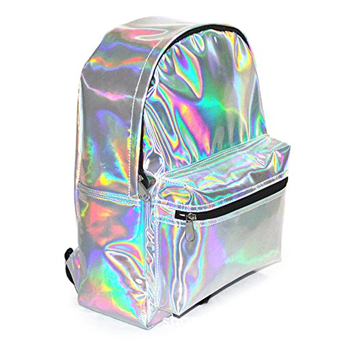 Zicac Girl's Sliver Holographic Laser Leather Backpack Travel Casual Daypack (Silver)