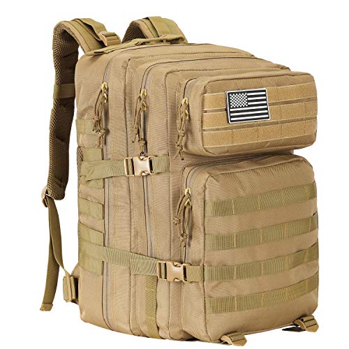 MEWAY 42L Military Tactical Backpack Large Assault Pack Molle Outdoors Daypack (Khaki)