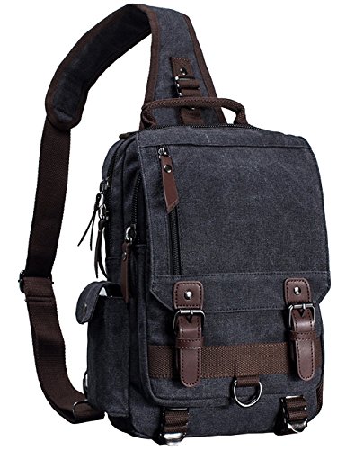 Mygreen Canvas Leather Crossbody Messenger Bag One Strap Sling Travel Hiking Chest Bag