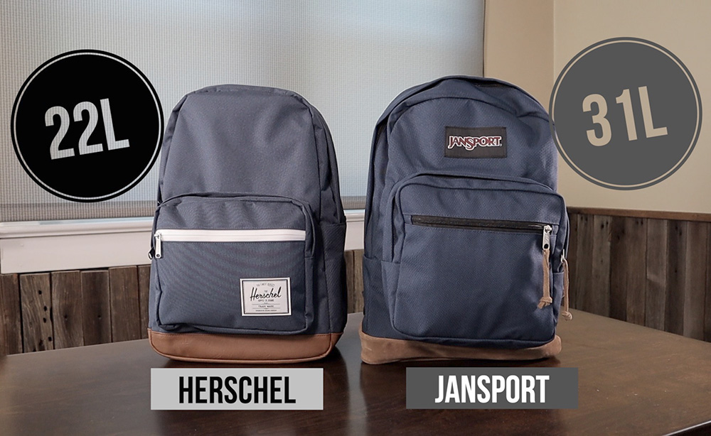 JanSport Right Pack vs Herschel Pop Quiz size comparison