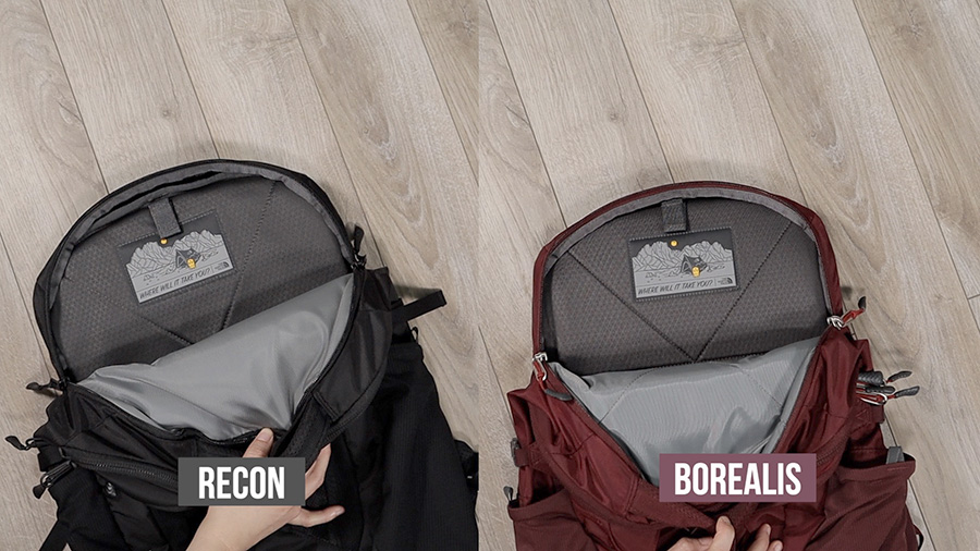 North Face backpacks Borealis vs Recon laptop sleeve