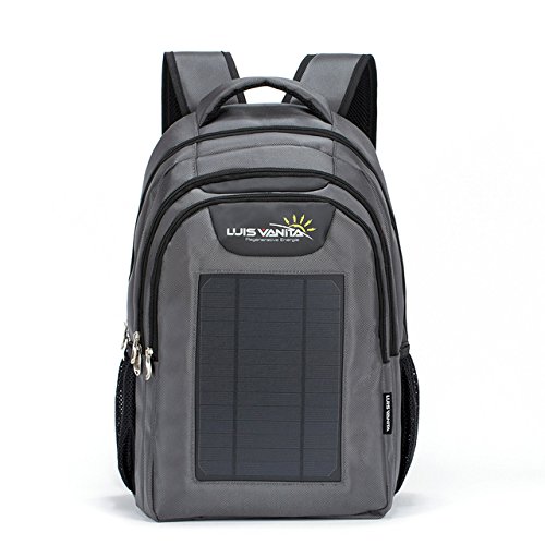 Luisvanita Eco Solar Charger Backpack Bag Black 6w External Frame Hiking Daypack-Grey