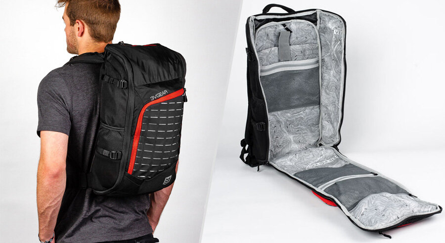 3V Gear Transit Redline backpacks that open clamshell