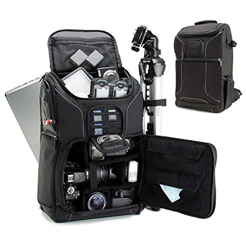 USA GEAR DSLR Camera Backpack Case - 15.6 inch Laptop Compartment, Padded Custom Dividers, Tripod...