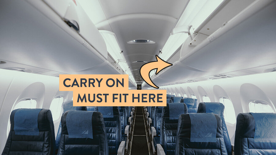 A carry on bag must fit in the overhead compartment.