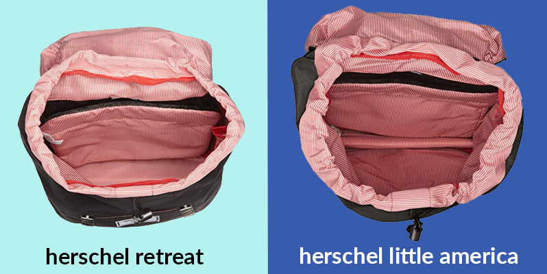 Herschel Retreat vs Little America - The Little America has a larger main compartment.
