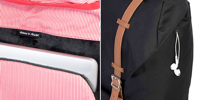 Both backpacks feature identical fleece lined laptop sleeves and internal media pockets with headphone ports.