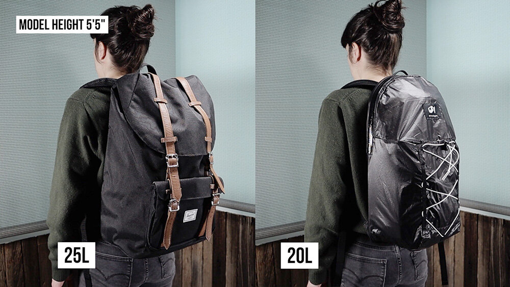 Backpack size guide - 25 liter vs 20 liter fit