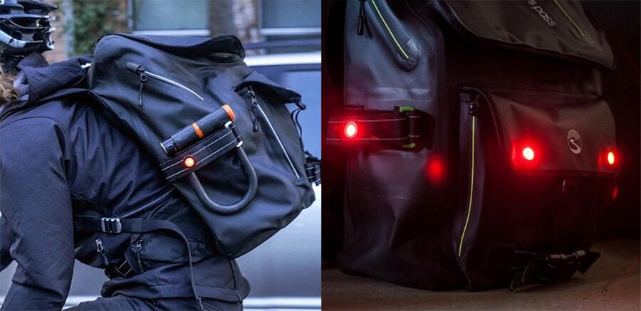 Light attachments on the Showers Pass Transit backpack