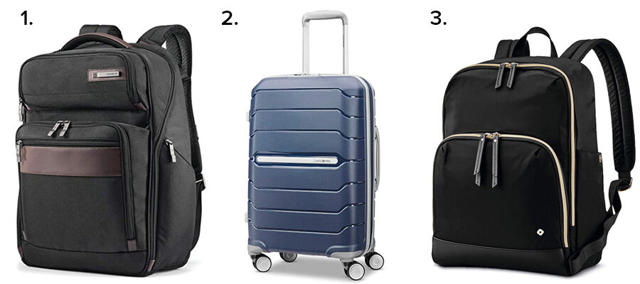 1. Samsonite Kombi Backpack (Amazon)2. Samsonite Freeform Expandable Hardside Luggage (Amazon)3. Samsonite Women’s Business Mobile Solutions Backpack (Amazon)