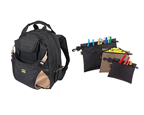 Custom Leathercraft 1134 Tool Backpack, 48-Pocket with Multi-Purpose Clip-on Zippered Poly Bags