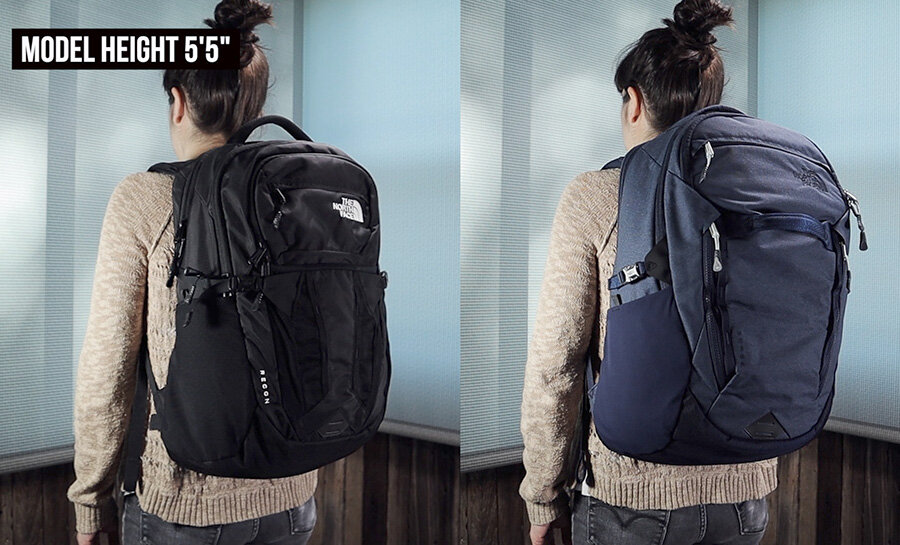 The North Face Recon vs Surge on person - women’s Recon and Surge backpack