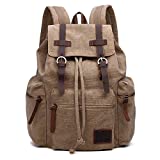 GINGOOD Canvas Backpacks Vintage Rucksack Casual Leather Army Kipling Knapsack 19L Khaki #220