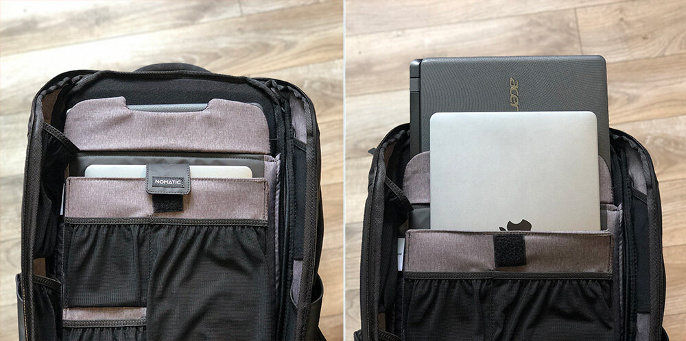Both a 15.6” PC and 13” Macbook Pro fit inside the Nomatic Backpack (Amazon)