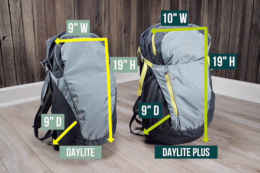 Osprey Daylite vs Daylite Plus measurements