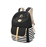 FIGROL School Backpack, Lightweight Canvas Book Bags Shoulder Daypack Laptop Bag(Black)