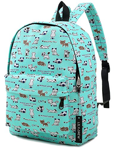 Canvas Travel Backpack for Women and Teens (Cat Blue Medium)