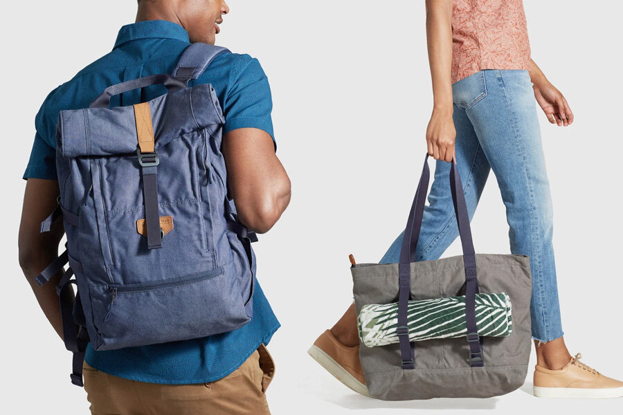 United By Blue backpacks made from recycled materials