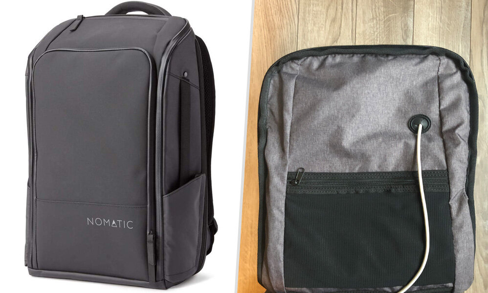 Nomatic backpack and internal charging cable port