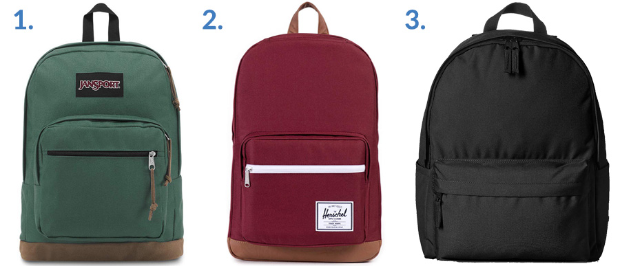 1. Jansport Right Pack (Amazon)2. Herschel Pop Quiz (Amazon)3. AmazonBasics Classic Backpack (Amazon)