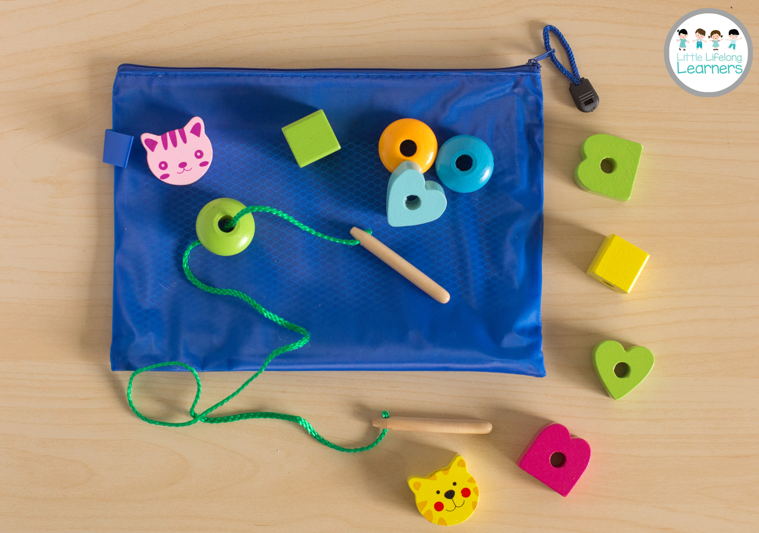 Busy Bags for Toddlers - Wooden Bead Threading