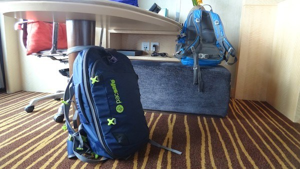 Pacsafe Venturesafe 45L GII Travel Backpack Locked To A Desk