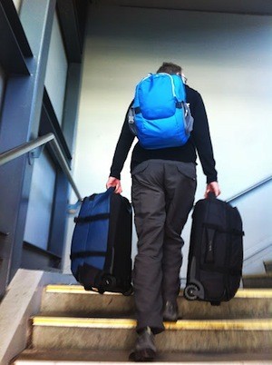 Andrew Carrying Up The Pacsafe Toursafe Bags The Stairs