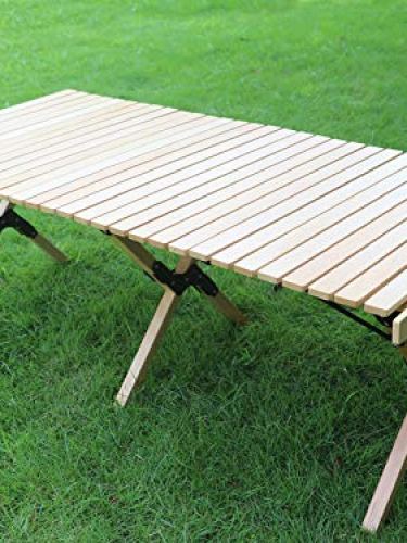 Benewin Camping Folding Wood Table- Portable Foldable Outdoor Picnic Table,Cake Roll Wooden Table in a Bag for Picnic, Camp, Travel, Garden BBQ Accessories