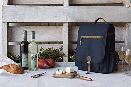 LEGACY - a Picnic Time Brand Moreno Insulated 3-Bottle Wine Tote with Wine and Cheese Accessories, Navy