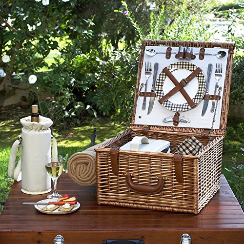 Picnic at Ascot Original Cheshire English-Style Willow Picnic Basket with Service for 2 and Blanket- Designed, Assembled & Quality Approved in the USA