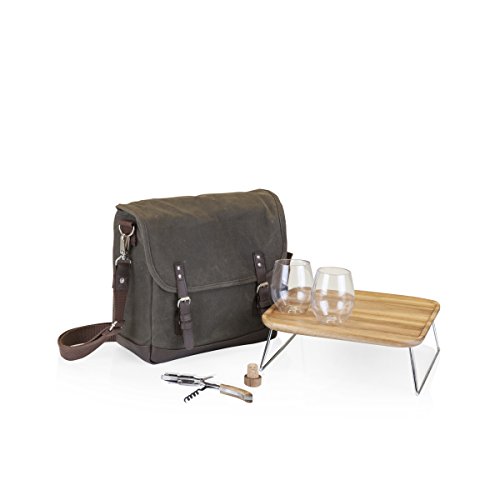 LEGACY - a Picnic Time Brand Adventure Insulated Double Wine Tote with Service for Two, Khaki Green/Brown