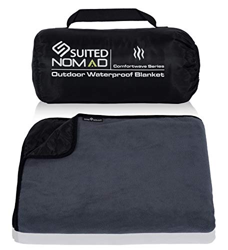 SuitedNomad XL Waterproof Windproof Thick Fleece Outdoor and Stadium Blanket, Compact Warm Double Sided Throw, Great for Cold Weather Camping,Picnic,Sports,Festivals,Dogs