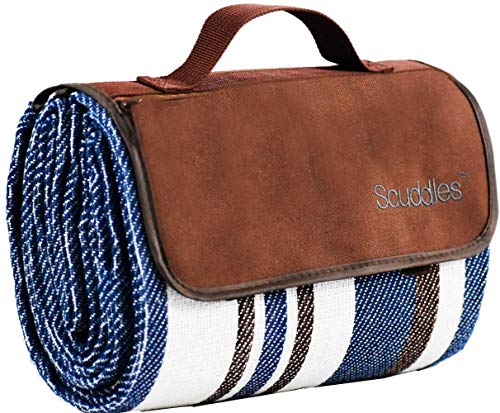 Extra Large Picnic & Outdoor Blanket Dual Layers for Outdoor Water-Resistant Handy Mat Tote Spring Summer Blue and White Striped Great for The Beach, Camping on Grass Waterproof Sandproof (60 X 58)