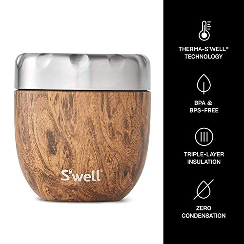 S'well Stainless Steel Bowls-16 Fl Oz-Teakwood-Triple-Layered Vacuum Insulated Containers Keeps Food and Drinks Cold for 12 Hours and Hot for 7-with No Condensation-BPA Free, 16oz