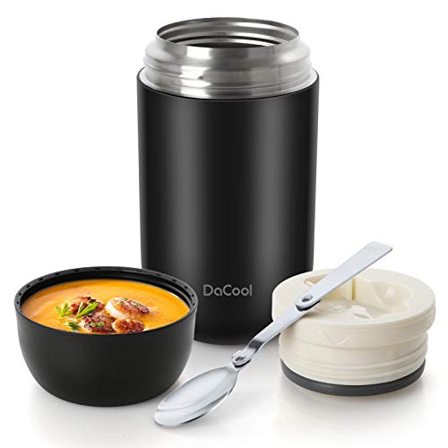 DaCool Hot Food Jar 24 oz Insulated Lunch Container Keep Food Hot Cold Warm Stainless Steel Vacuum Hot Food for Adult Women Man Lunchbox Leak Proof Wide Mouth for Office Picnic Outdoors - Black