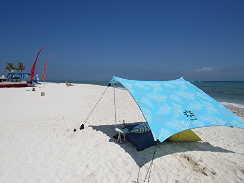 Neso Tents Beach Tent with Sand Anchor, Portable Canopy Sunshade - 7' x 7' - Patented Reinforced Corners(Aqua Fronds)