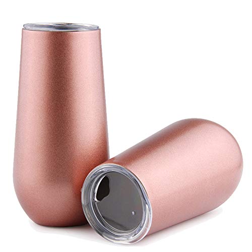 Sivaphe Stainless Steel Champagne Toasting Glasses 6 Ounce with Lid Rosegold Insulated Champagne Flutes 2 Set