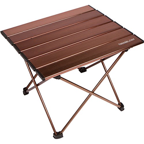 Trekology Portable Camping Side Tables Aluminum Table Top: Hard-Topped Folding Table in a Bag Picnic, Camp, Beach, Boat, Useful Dining & Cooking Burner, Easy to Clean (Brown, Large)