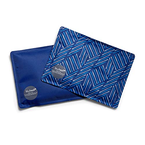 Fit + Fresh Soft Cool Coolers Ice Packs, Long Lasting Ice Packs for Lunch Bags, Picnic Baskets, Coolers, and More, Set of 2, Navy Sketch Weave & Blue