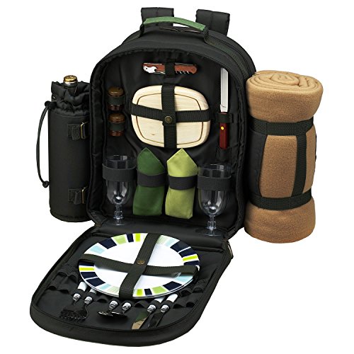 Picnic at Ascot Original Equipped 2 Person Picnic Backpack with Cooler, Insulated Wine Holder & Blanket - Designed & Assembled in the USA