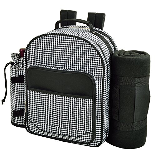 Picnic at Ascot - Deluxe Equipped 2 Person Picnic Backpack with Cooler, Insulated Wine Holder & Blanket - Houndstooth