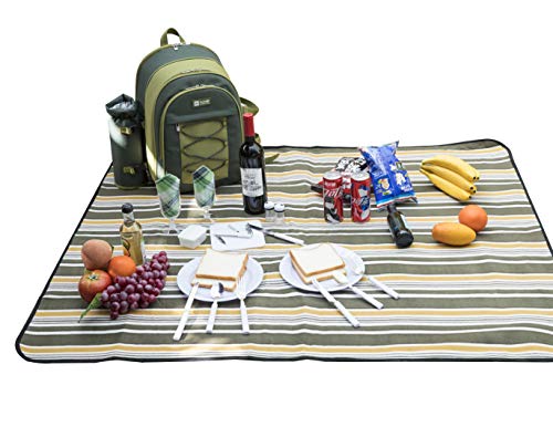 ALLCAMP OUTDOOR GEAR 2 Person Blue Picnic Backpack Hamper with Cooler Compartment Includes Tableware & Fleece Blanket (Green)