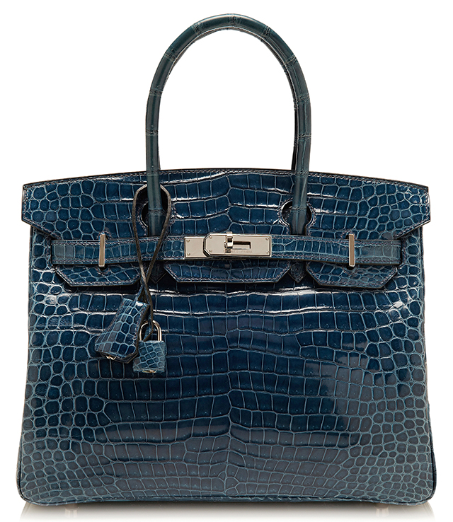 Hermes Shiny Blue Roi Porosus Crocodile Birkin Bag