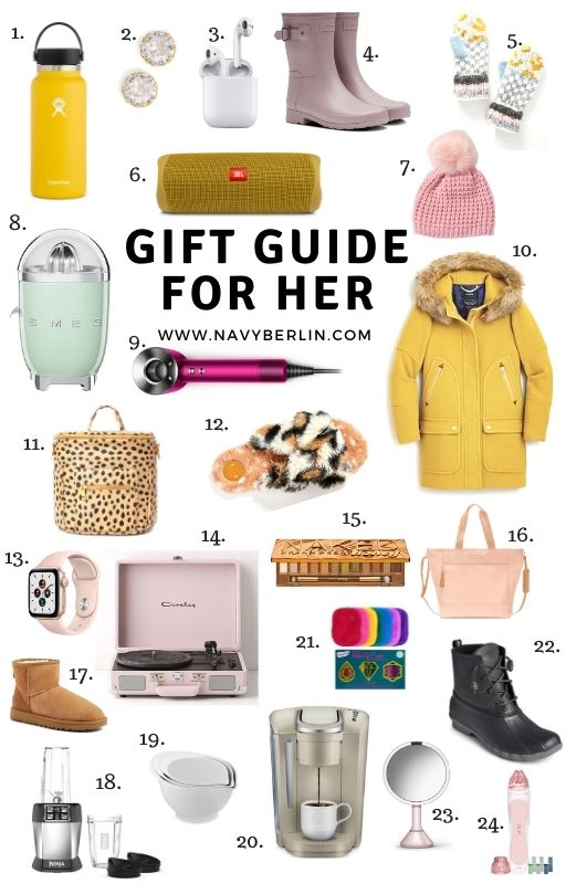 Ultimate gift guide for her. White collage with gift ideas for women
