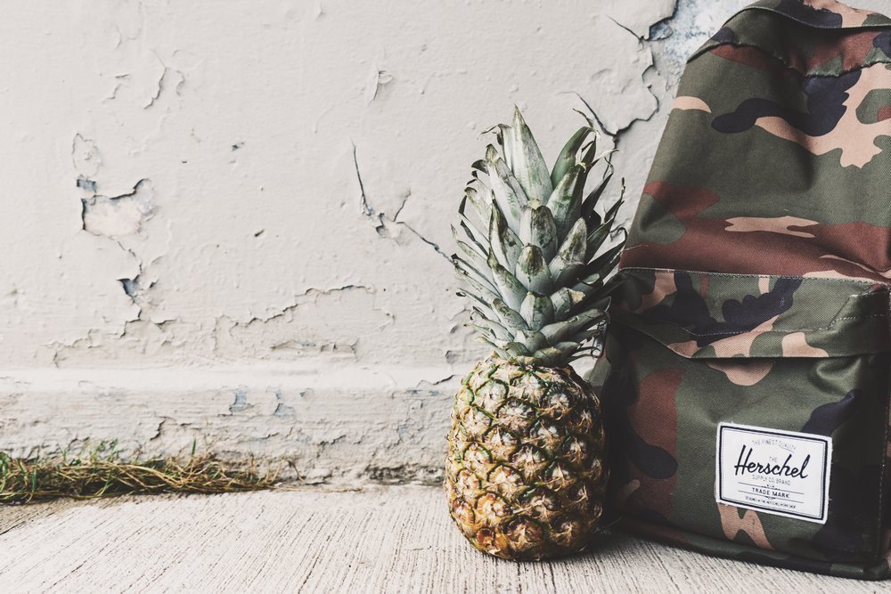 A backpack and a pineapple