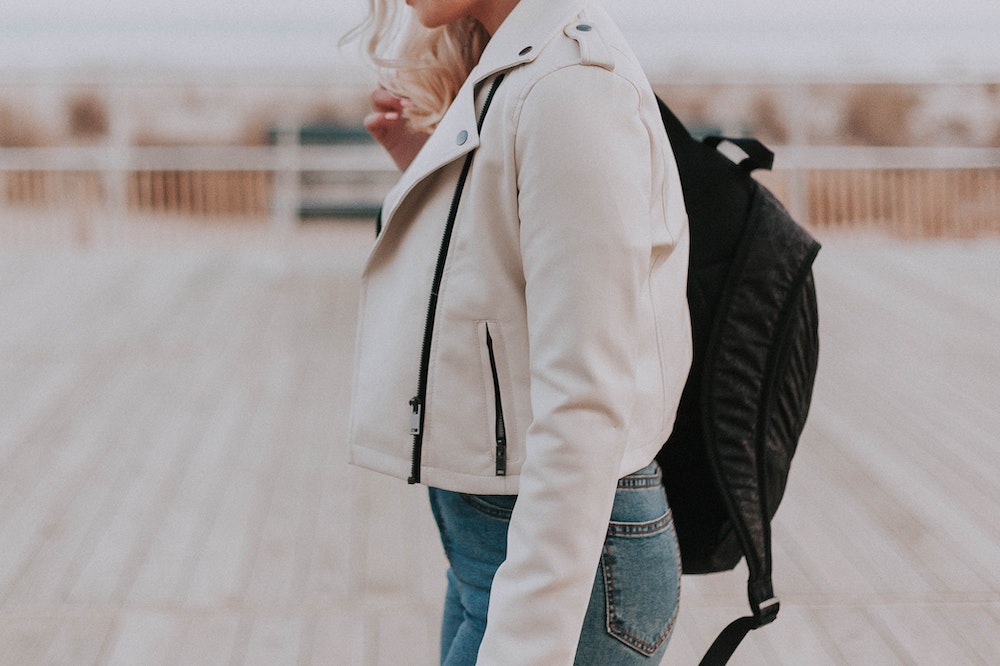 A woman with a backpack